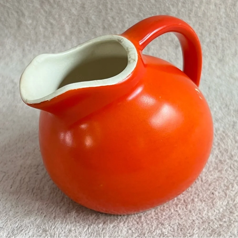 Vintage Mid Century Modern Orange Ceramic Creamer Small Pitcher Retro VTG MCM